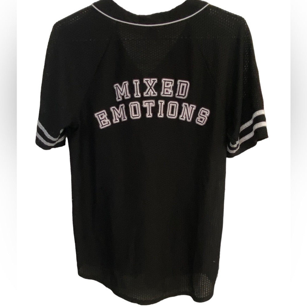 Retro Mixed Emotions Button Down Black Baseball Jersey Pizza Ghost Women’s S